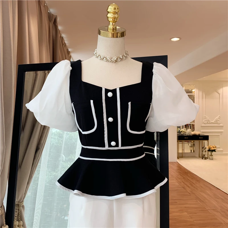 Высокое качество новейшая мода 2019 дизайнерская блузка женская квадратный