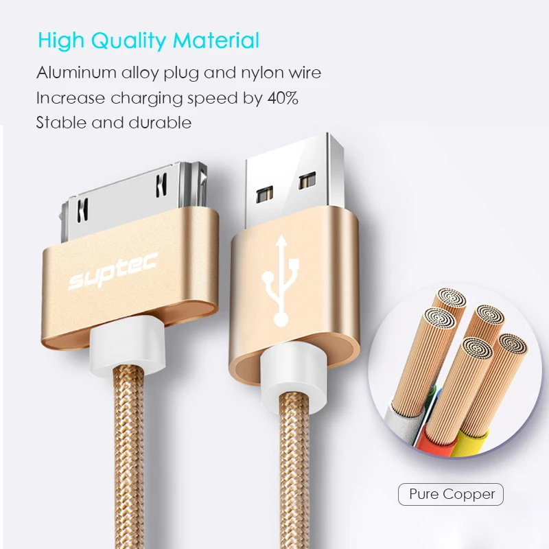 Suptec 30-контактный USB-кабель для iPhone 4s 4 металлический штекер нейлоновый плетеный