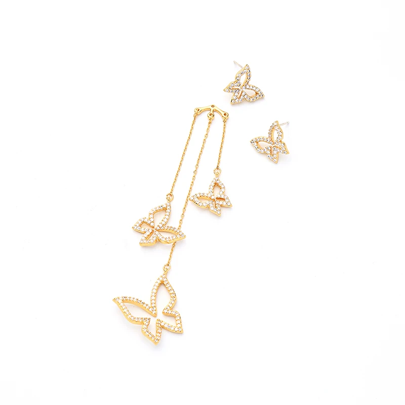 Женские асимметричные серьги подвески BALANBIU с кристаллами бабочками модные