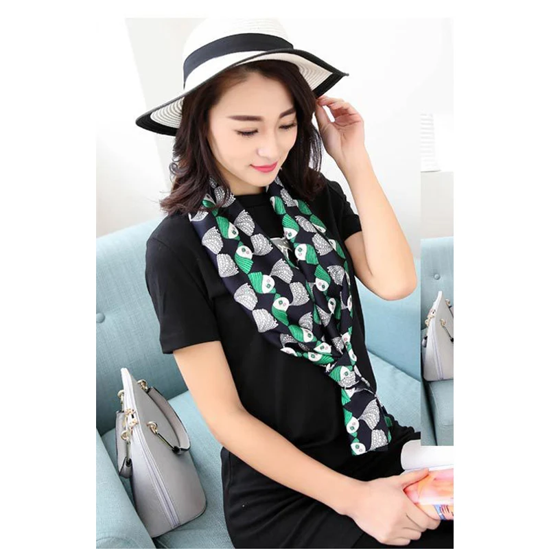 New Summer spring silk scarf women fashion ladies scarves printing female long narrow bag strip small towels tie |