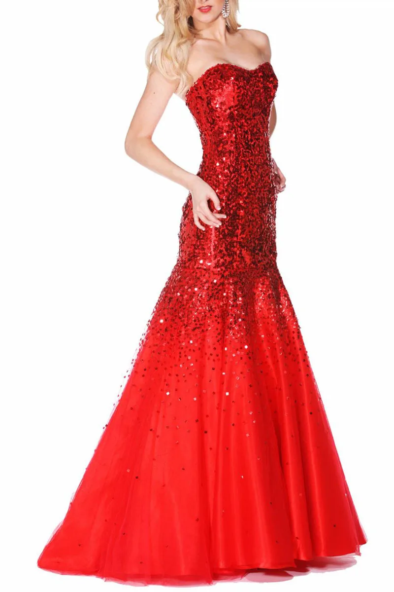 Роскошные блестками дизайн длинное вечернее dress2016 новый sexy милая шеи красный