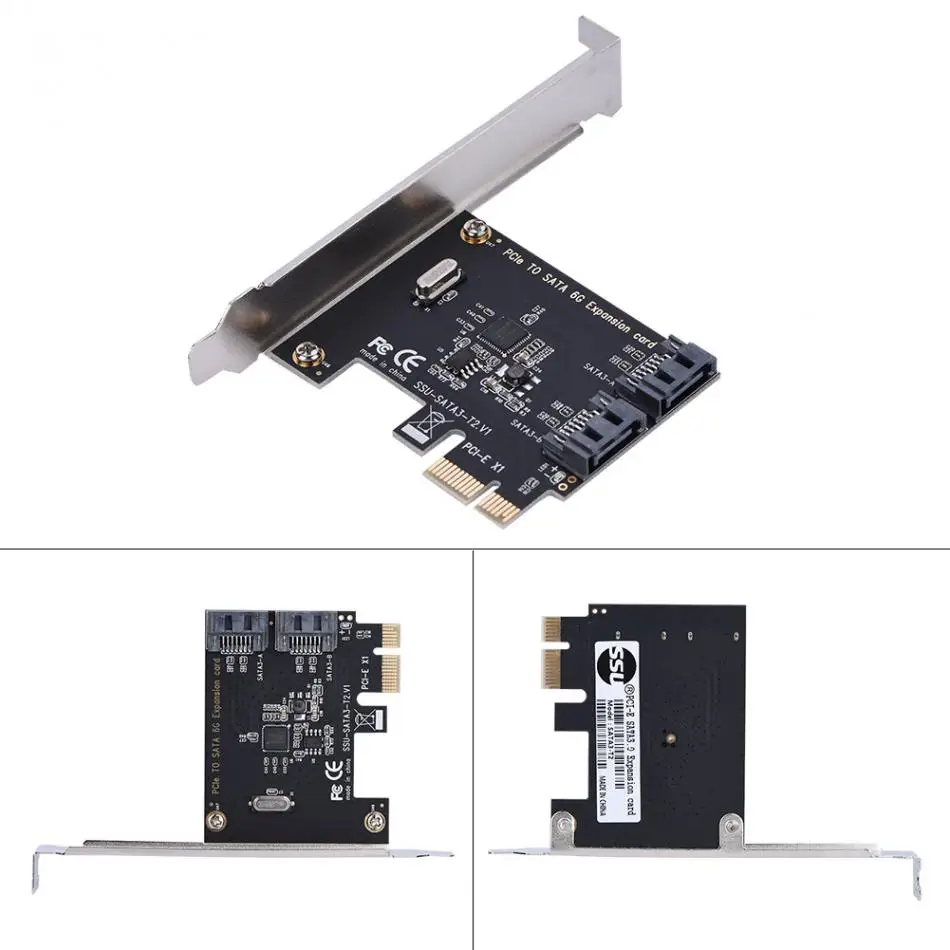 Плата расширения PCI-E PCI Express для SATA 3,0 с кронштейном, 2 порта SATA III, 6 Гбит/с, плата адаптера расширения для компьютерного корпуса