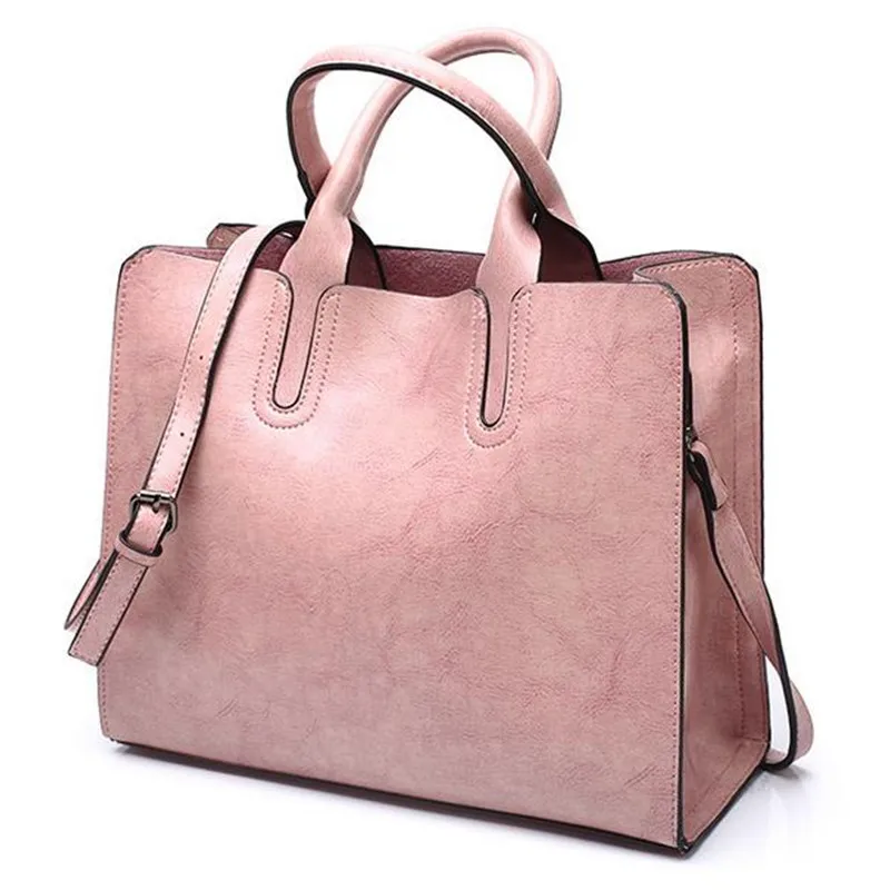 pink Женская кожаная сумочка с масляным воском для женщин, женская брендовая сумка на багажник, роскошные дизайнерские женские сумки, Повседневная Большая Дорожная сумка на плечо - Цвет: pink