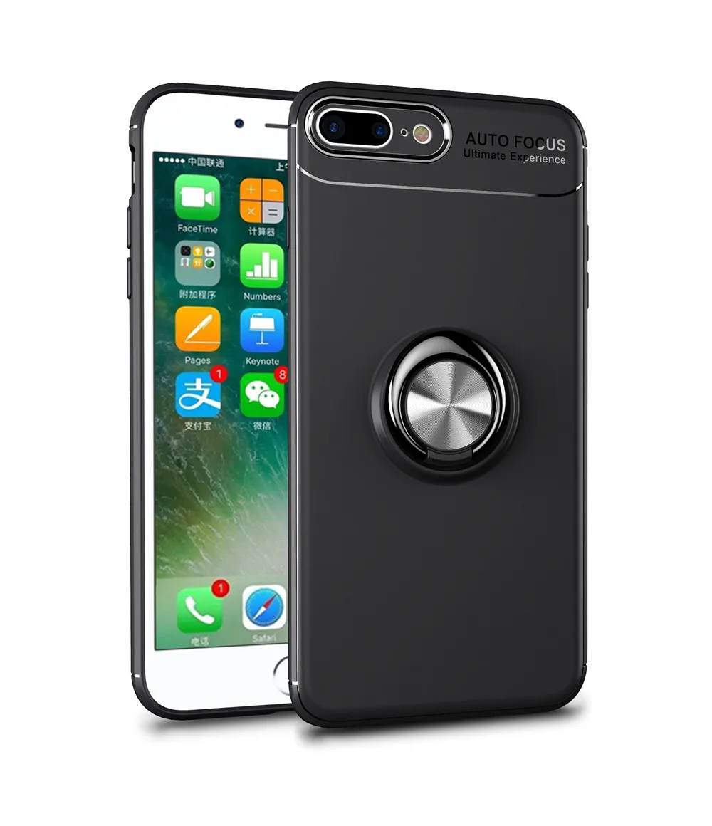 Черный Для iPhone 6 6s 7 8 Plus X Xs чехол для MAX XR красочные металлические магнитные кольца держатель Мягкий Силиконовый ТПУ Роскошный чехол для iPhone 5 5S se - Цвет: Черный