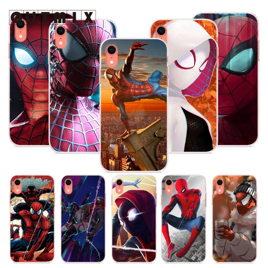 OUTMIX человек паук черный мягкий чехол для телефона iPhone 8 8plus XS max XR 7 7plus 6 6s 6plus 5 5S