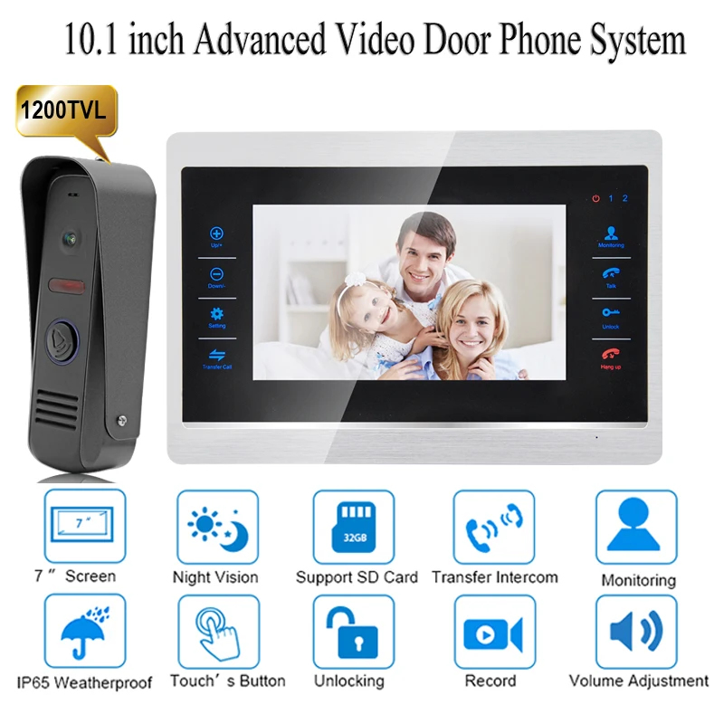 10 дюймов видео телефон двери Запись HD 1200TVL1 IR ночной дверной звонок Камера и