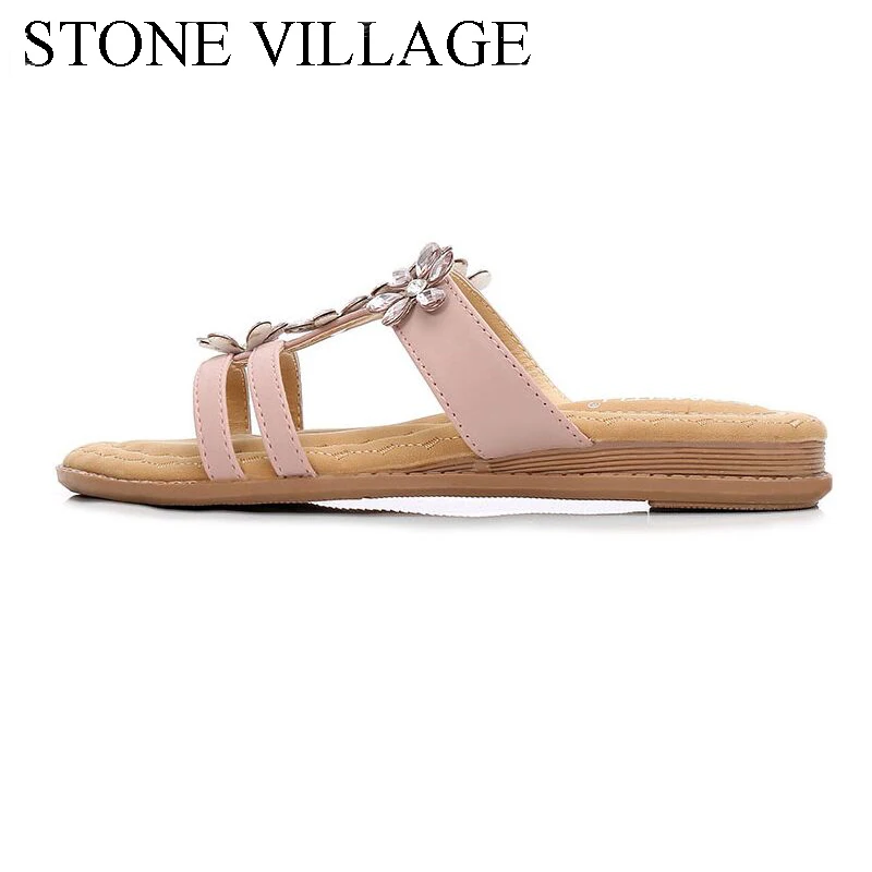 Новинка 2108 года летние женские сандалии со стразами пляжные шлепанцы в богемном