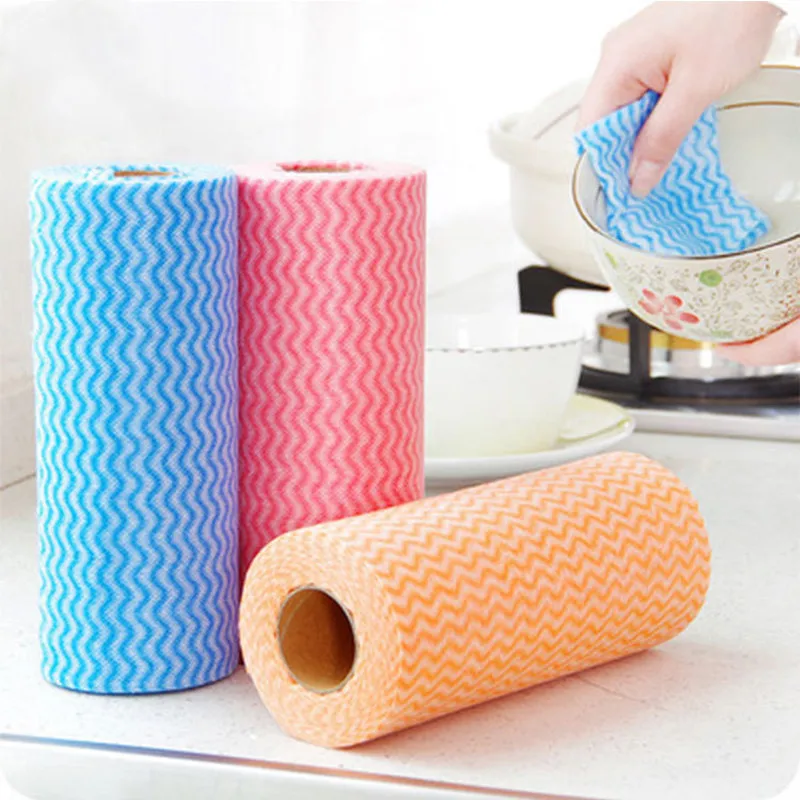 

50pcs/Roll Non-woven Kitchen Cleaning Cloth Disposable Eco-friendly Rags Wiping Scouring Pad Dishcloth Bathroom Washing Cloth