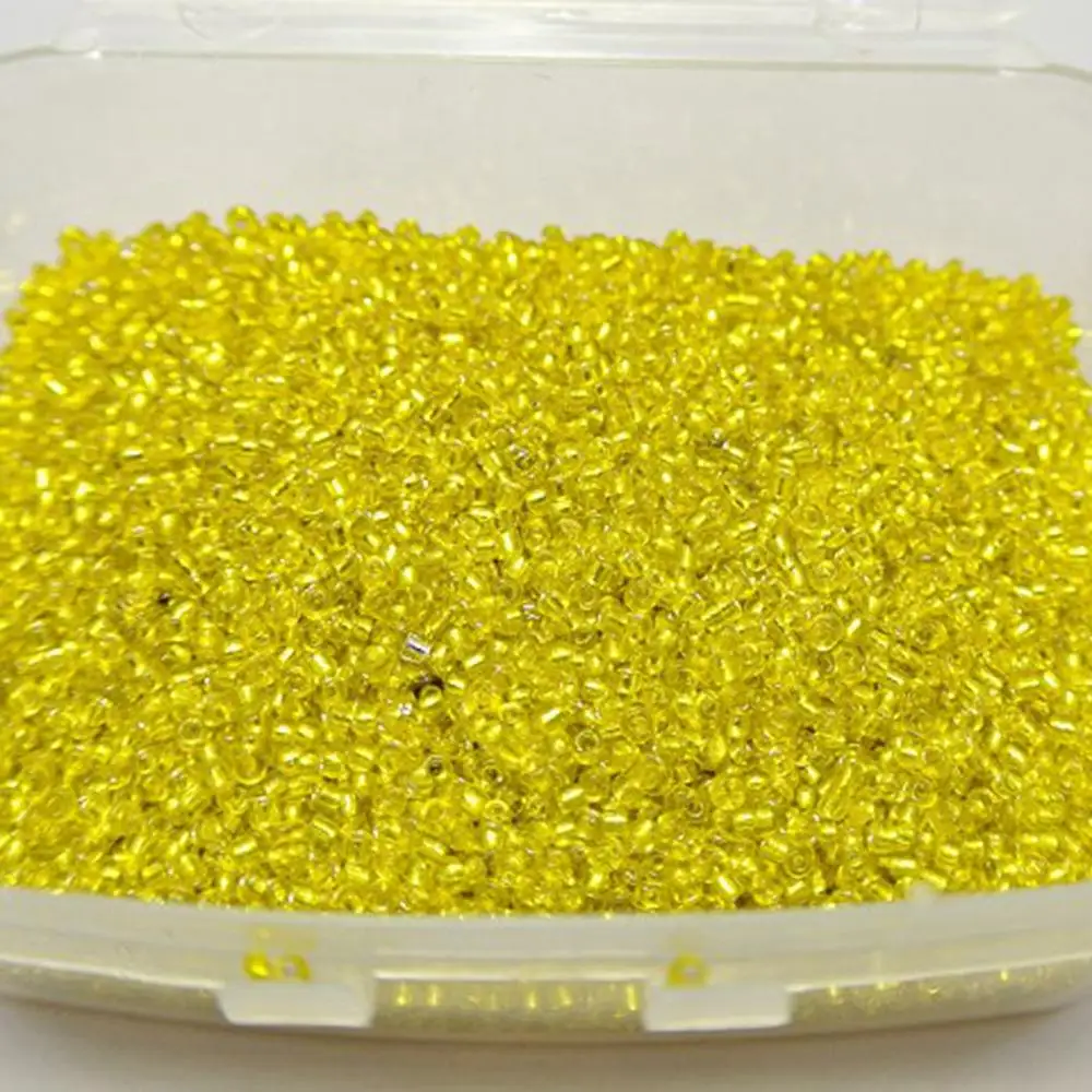 

10000 Glass Seed Beads 1.5mm (12/0) silver lined Yellow + Storage Box