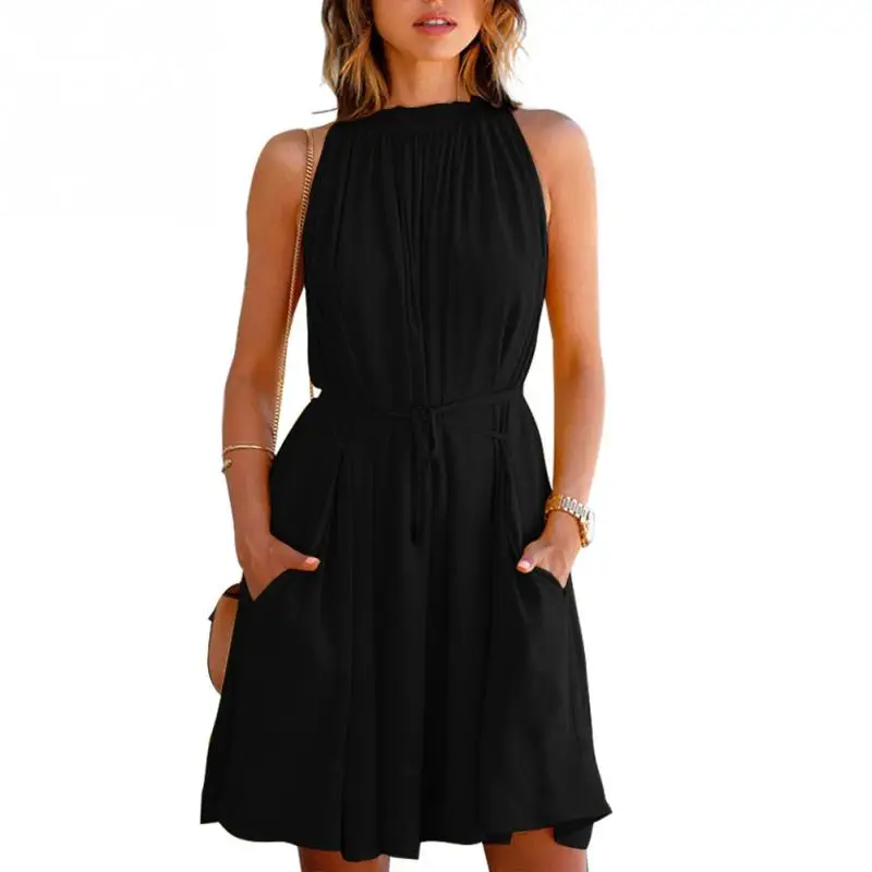 2018 Новая мода лето винтажное плиссированное платье Для женщин Sleeveless Lace-up