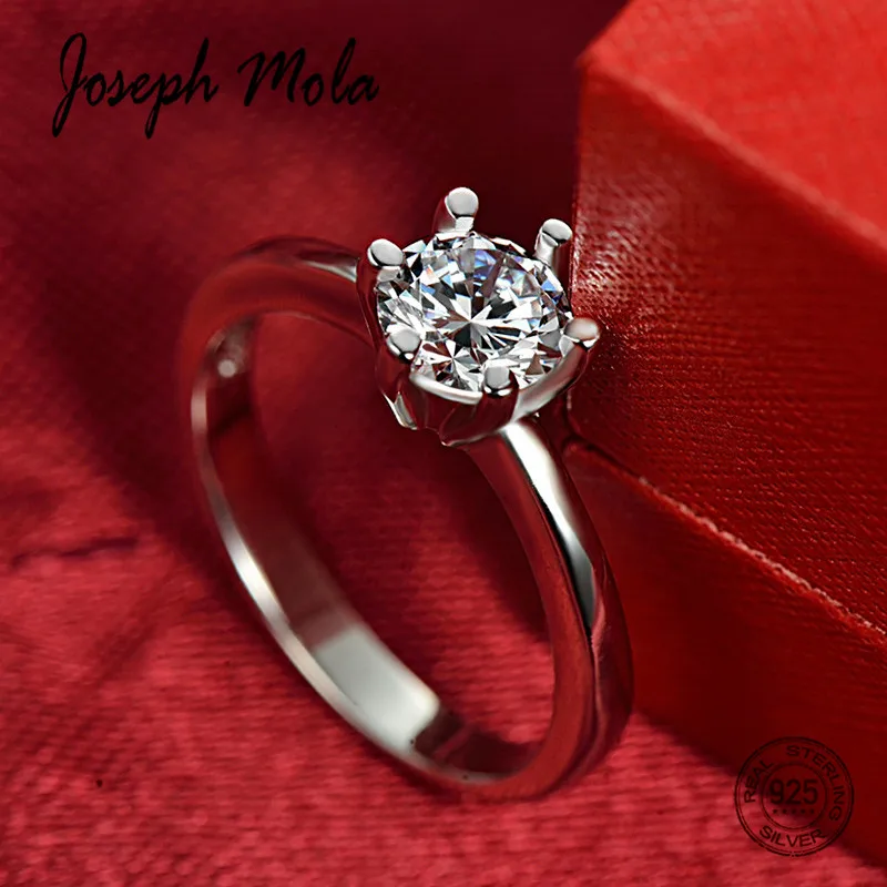 Joseph Mola 100% Серебро 925 кольцо 6 мм круглый кубический цирконий кристалл для женщин