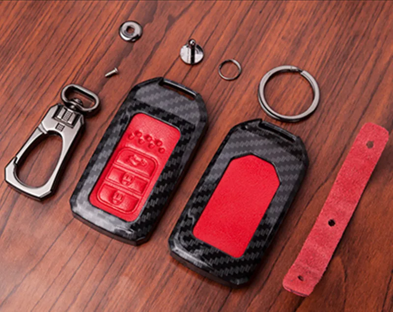 

Carbon fiber Leather car key case cover holder protect for Honda 2016 2017 CRV Pilot Accord Civic car styling case bag
