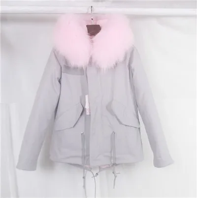 short pure pink OFTBUY брендовая Новая Серая зимняя куртка, пальто, женская парка с натуральным настоящим большим светильник, розовый меховой воротник с капюшоном, Толстая теплая парка - Цвет: short pure pink