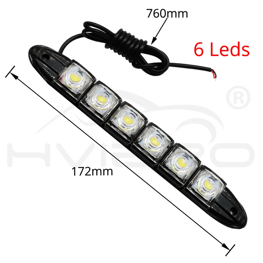 6 Led Светодиодный, белый, авто, декоративная, гибкая светодиодная лента, высокая мощность, 12 В, авто, светодиодный, дневной, ходовой светильник, Светодиодная лента, светильник, черный корпус - Испускаемый цвет: 6 Led