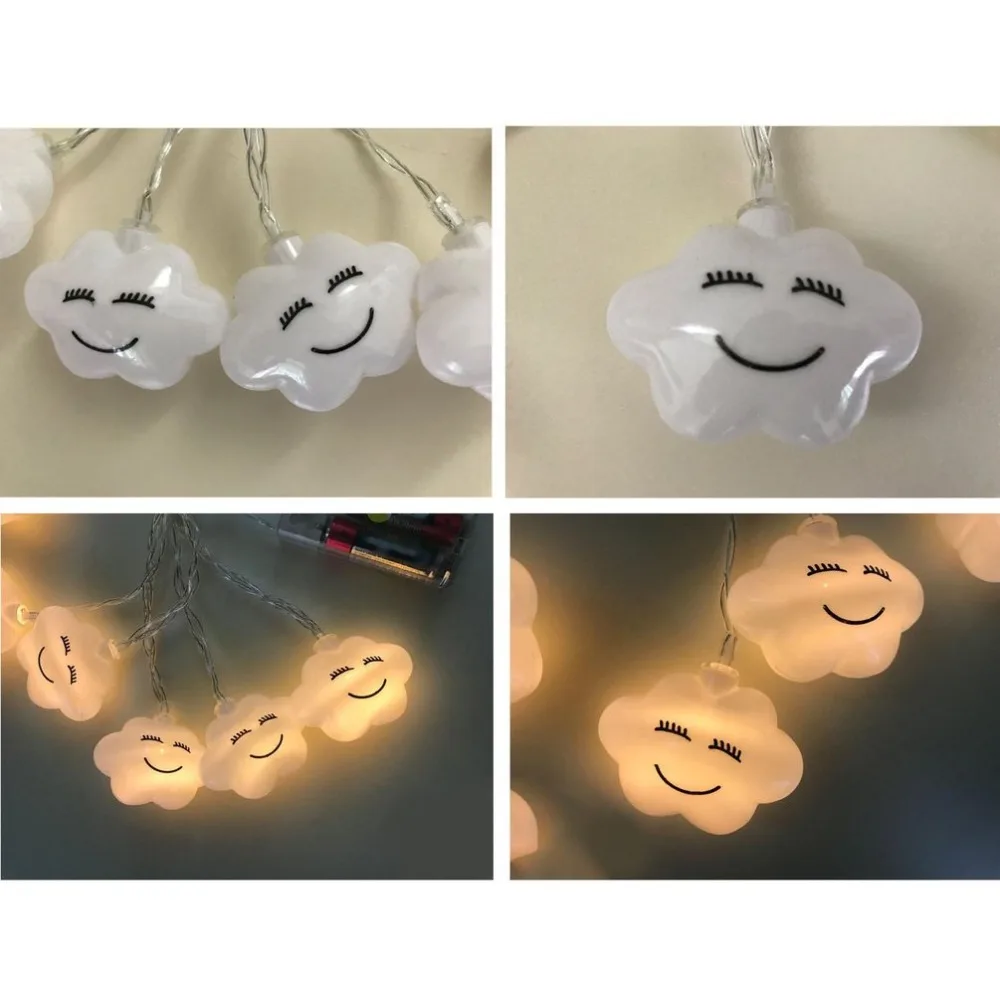 Decoration 2M 10 Leds LED Smile Cloud String Lights Battery Powered Indoor Ambient Lighting For Garden Party Wedding | Освещение