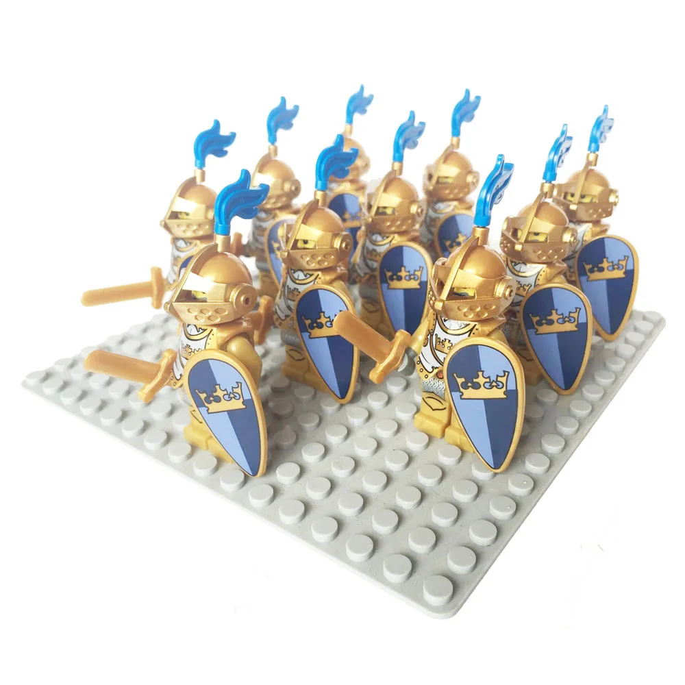 Golden Set B 10 шт., Римский Золотой рыцарь, ястреб, замок, король, рыцари, совместимый Синий Лев, строительный блок, дракон, рыцарь - Цвет: Golden Set B