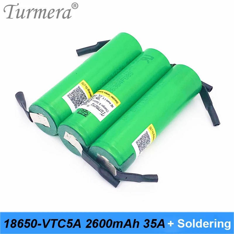 Turmera 18650 vtc5a us18650vtc5a 2600mAh 35a 18650 литиевая аккумуляторная батарея для отвертки shura+ полоски для пайки