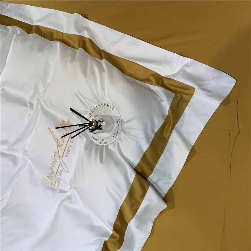 New 60S egyptian Cotton Bedlinen Luxury bedclothes Bedcover Silk ribbon Duvet Cover Bedding Set queen king size bed set | Дом и сад
