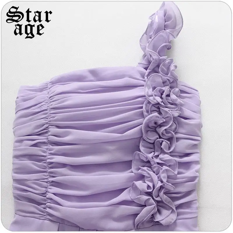 Элегантное женское шифоновое плиссированное платье на одно плечо длиной до