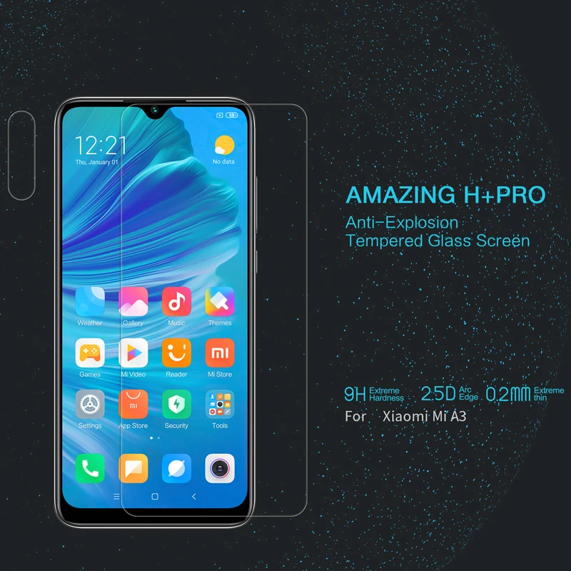 Взрывобезопасное закаленное стекло с закругленными краями для Xiaomi mi a3 NILLKIN Amazing H +