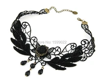 trendy retro royal black lace beaded pendant false collar european teen girls necklace gothic pendant women accessories gifts