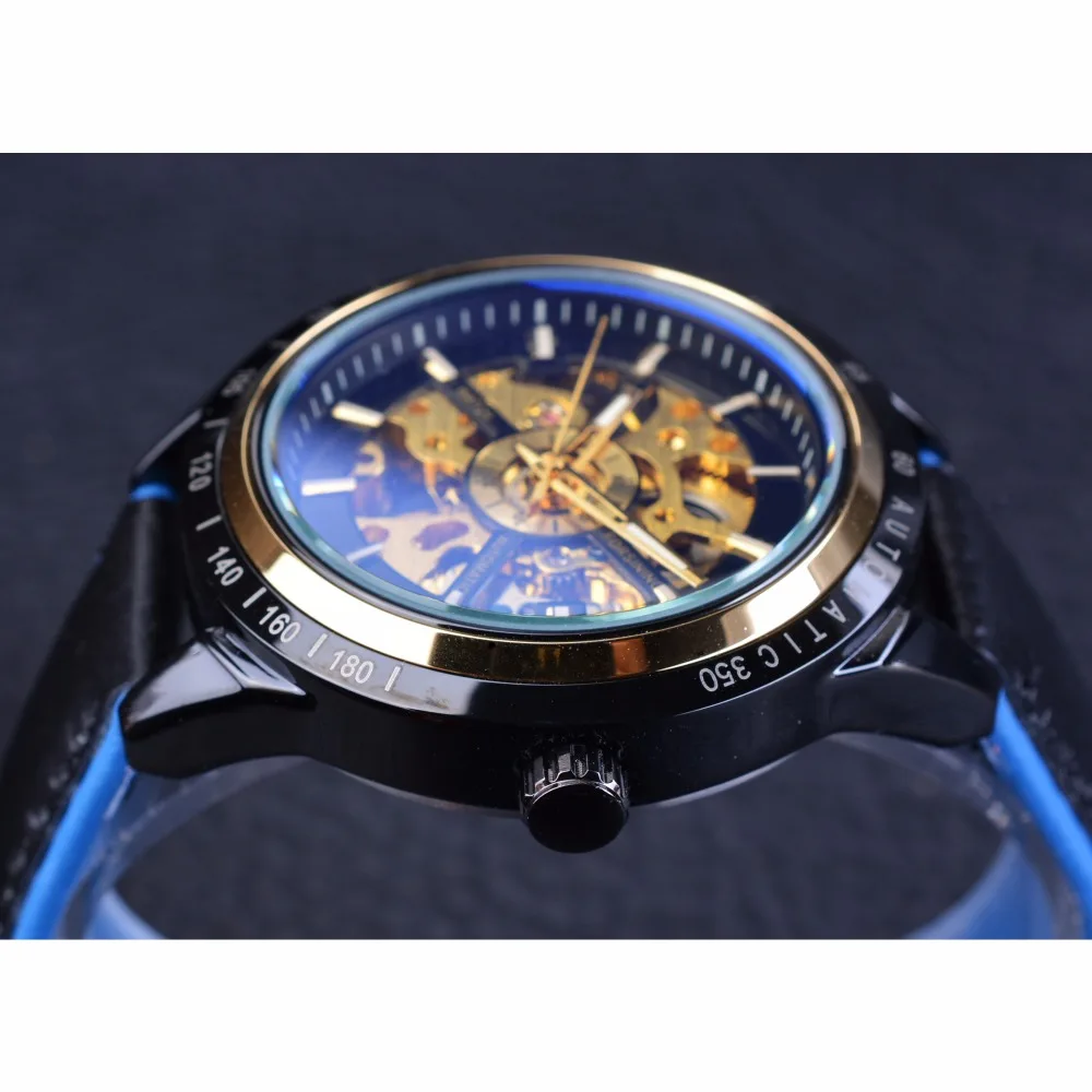 Forsining 2017 спортивные часы дизайн натуральная кожа прозрачный чехол мужские