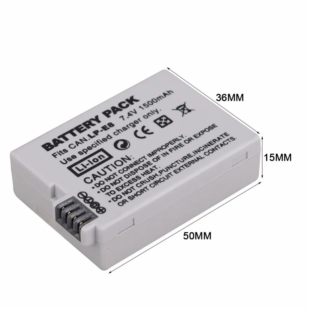 Аккумулятор для цифровой камеры + зарядное устройство USB 2 шт. 1500 мАч LP E8 ЛП LPE8 Canon EOS