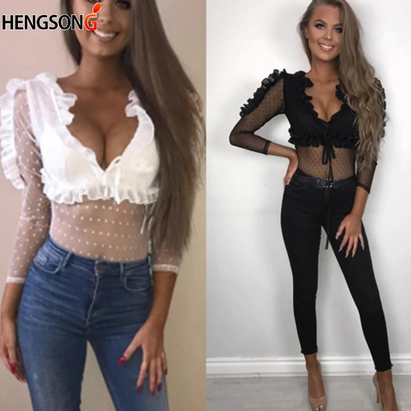 HENGSONG Sexy Mesh Drawstring Lace-up Blouse Perspective Cardigan Shirt Fashion Party Tops Women Blusa Feminina 2018 New |