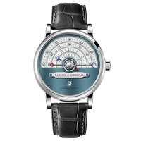 karebo men ultrathin semi circle time scale mechanical wristwatch with eta2824 automtatic self wind movement watch blue