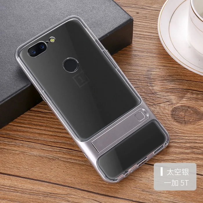 Clear Silver Для Oneplus 5 лет случае 360 Защитный с выдвижной ножкой PC+ TPU ударопрочность держатель чехол для Oneplus 5 T чехол для телефона Coque для Oneplus 3t - Цвет: Clear Silver