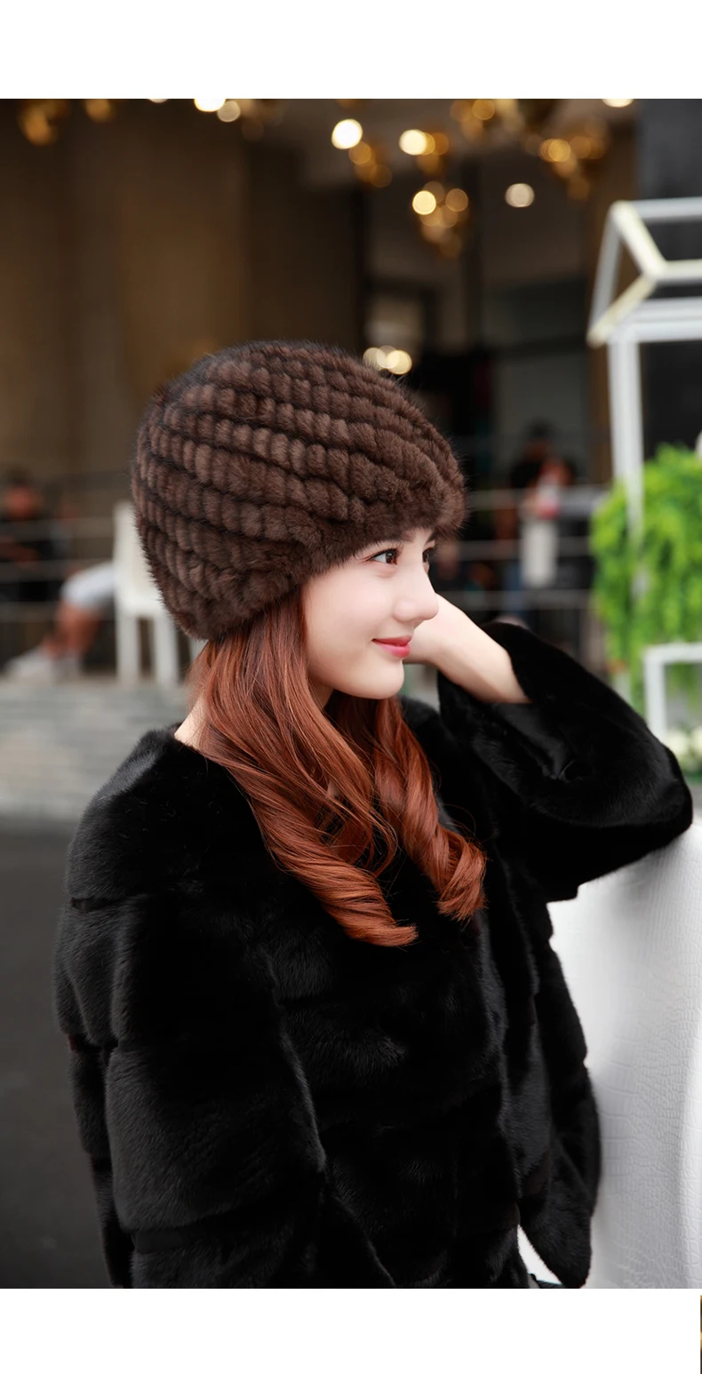 Women's Genuine Real Knitted Mink Fur Bomber Hats Female Winter Caps Ear Warmers Fashion Headgear