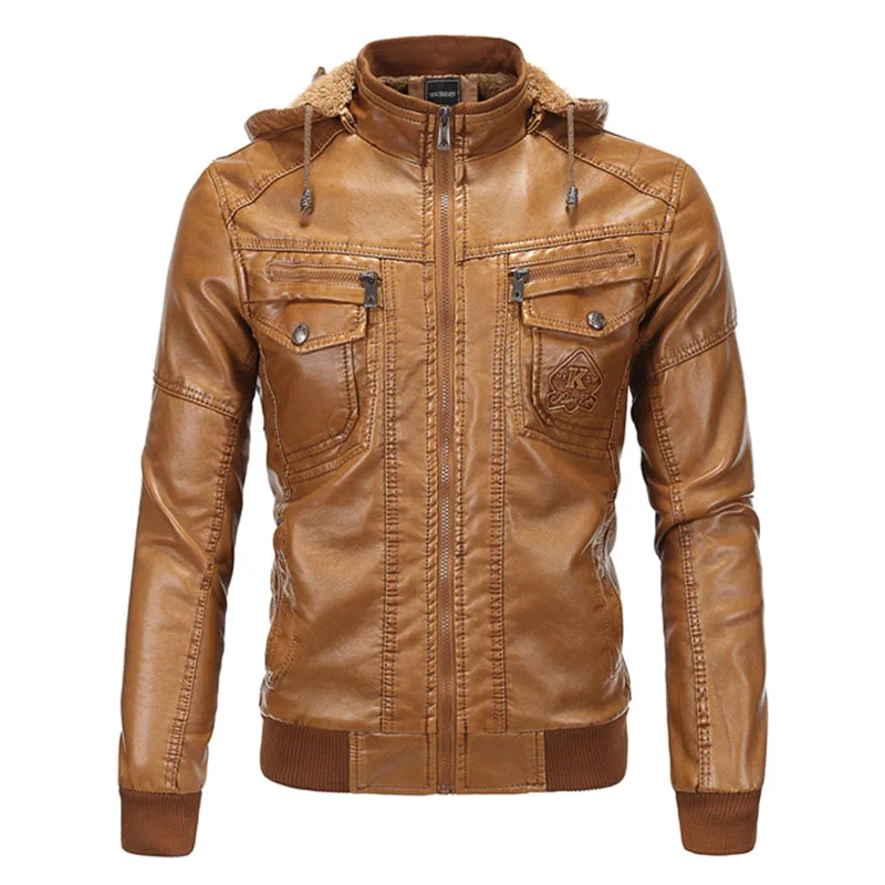Мужская кожаная куртка с капюшоном, jaqueta de couro masculina, мужское толстое пальто из искусственной кожи, мужские Зимние флисовые куртки из искусственного меха для мужчин