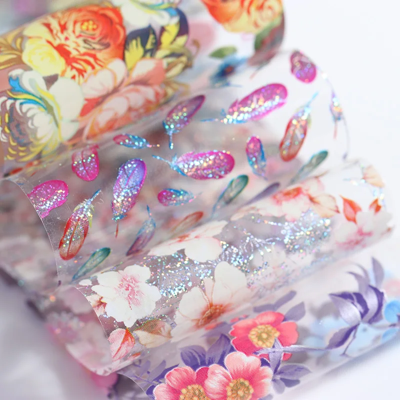 Блестящая Фольга для ногтей с цветными перьями 4*100 см наклейка переводки цветов