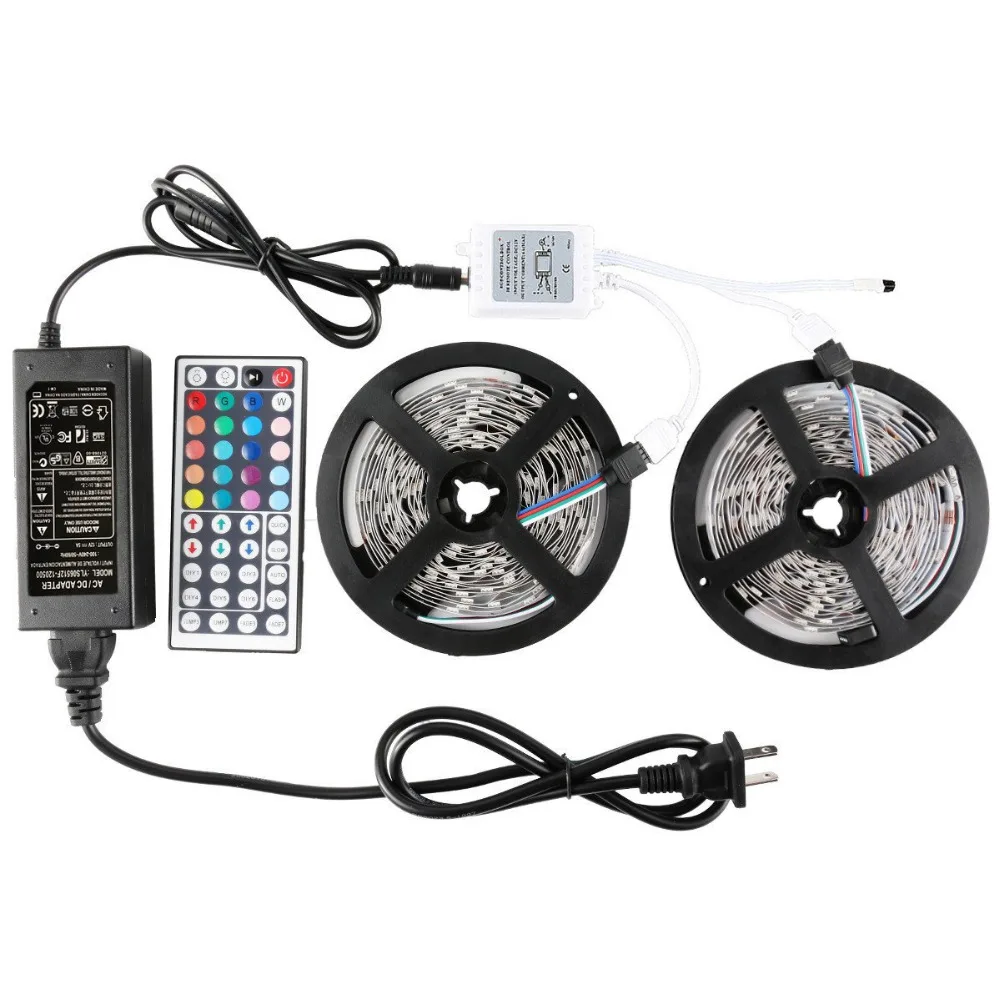 Led Light Strip DC12V SMD 5050 32.8 Ft (10M) 300leds RGB 60leds/m IP30 with 44 key IR 12V 5A Controller Power Supply Kitchen | Лампы и