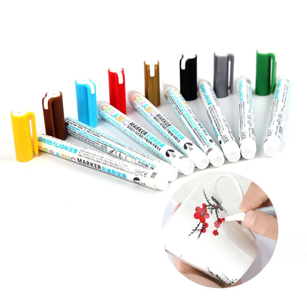 

8 Colors Ceramic brush Pen Hand-painted Creative DIY Glass Drawing Marker Pen Free Baked Mug painting paint pen