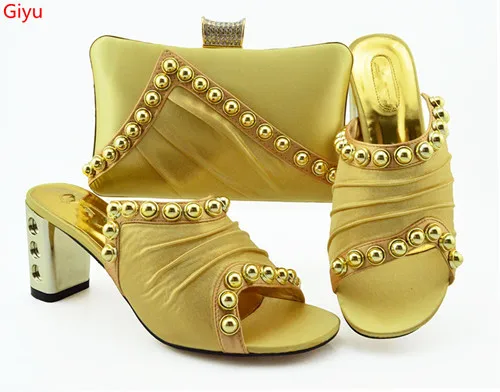 

doershow New Ladies Italian Shoes and Bag Set Gold color African Shoes and Matching Bags Italian Nigerian Shoes and Bag !HVC1-27