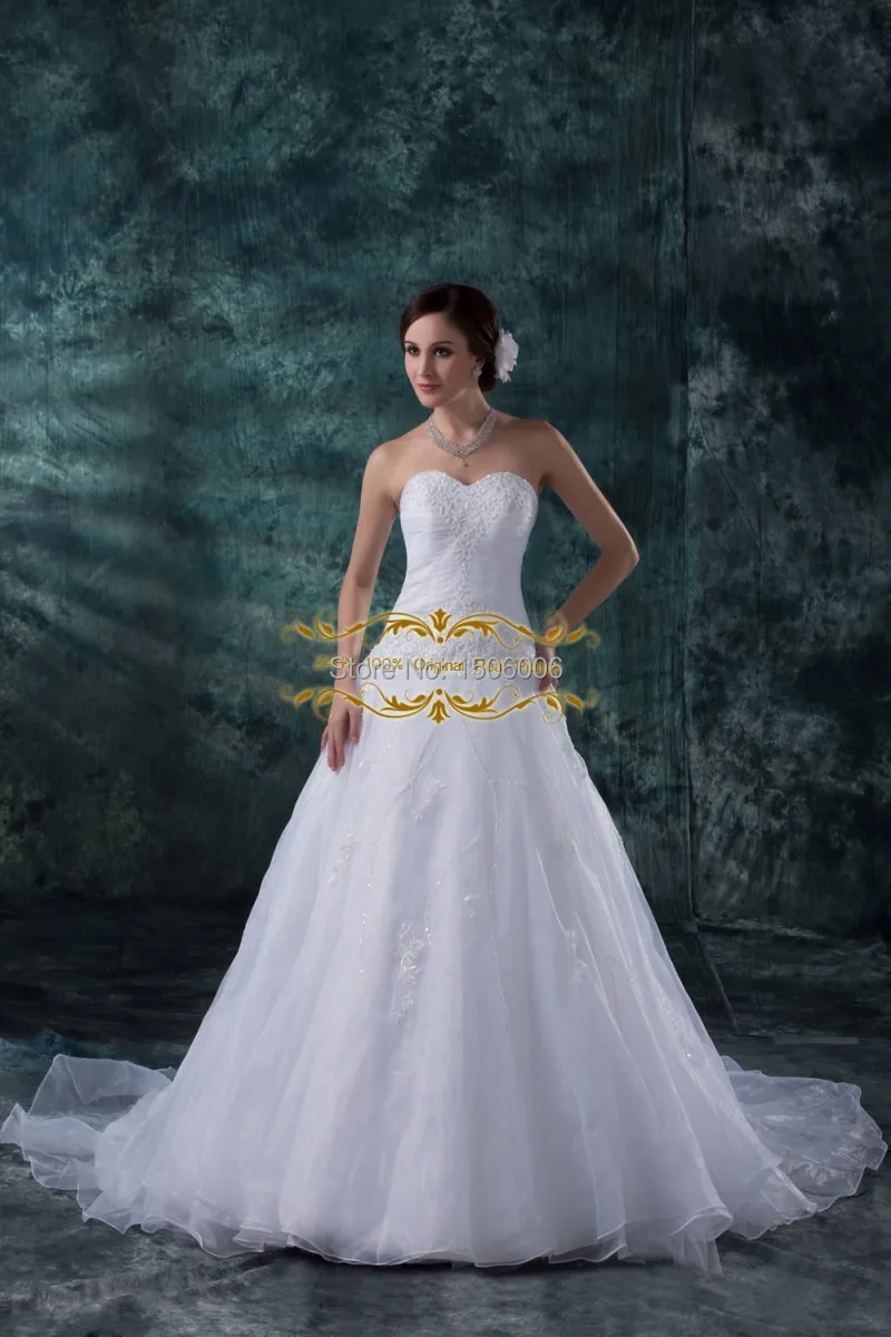 

Sweep-Train Floor-length A-Line Wedding Dresses Sweetheart neck Lace-Up Back Organza ZAHY Real Picture Wedding Gowns LAN083