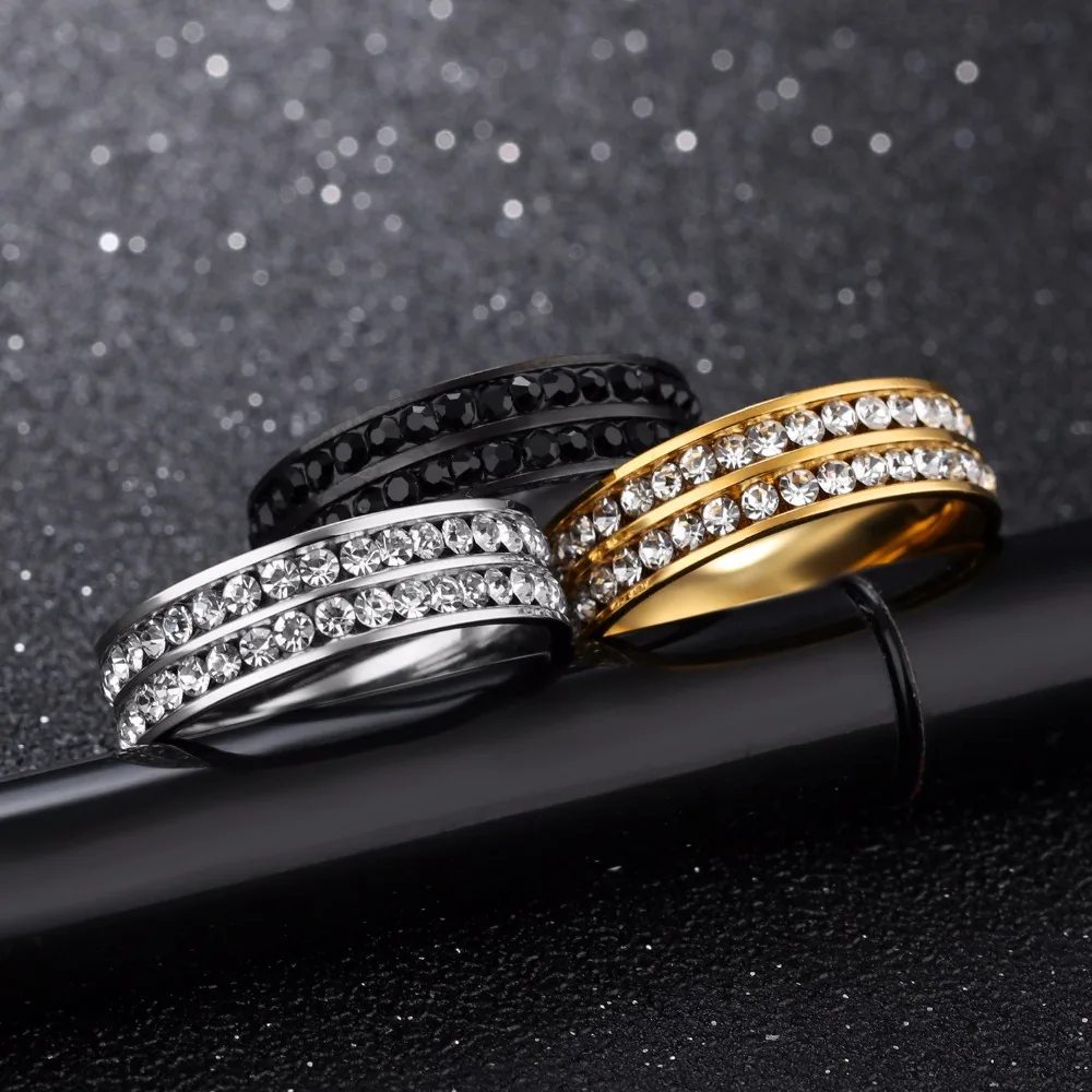 Seanuo 6MM Double Layer Full CZ Stone Men Stainless Steel Finger Ring Jewelry Fashion Charm Women 316L Wedding Rings Girl | Украшения и