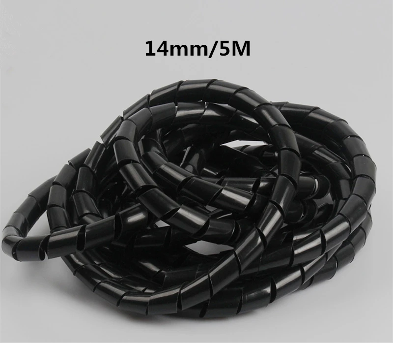 14mm(5m) Устройство для сматывания кабеля, черные ножки, органайзер из спирального провода, гибкая трубка, управляемый шнур для ПК, компьютера, дома, скрытый кабель 8-30 мм - Цвет: 14mm(5m)