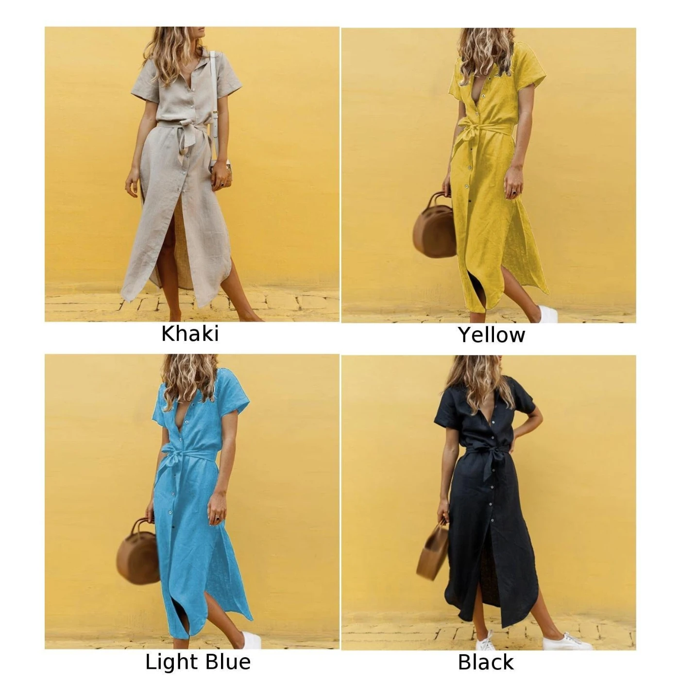 Женское платье повседневный стиль сплошной цвет v образный вырез пуговица