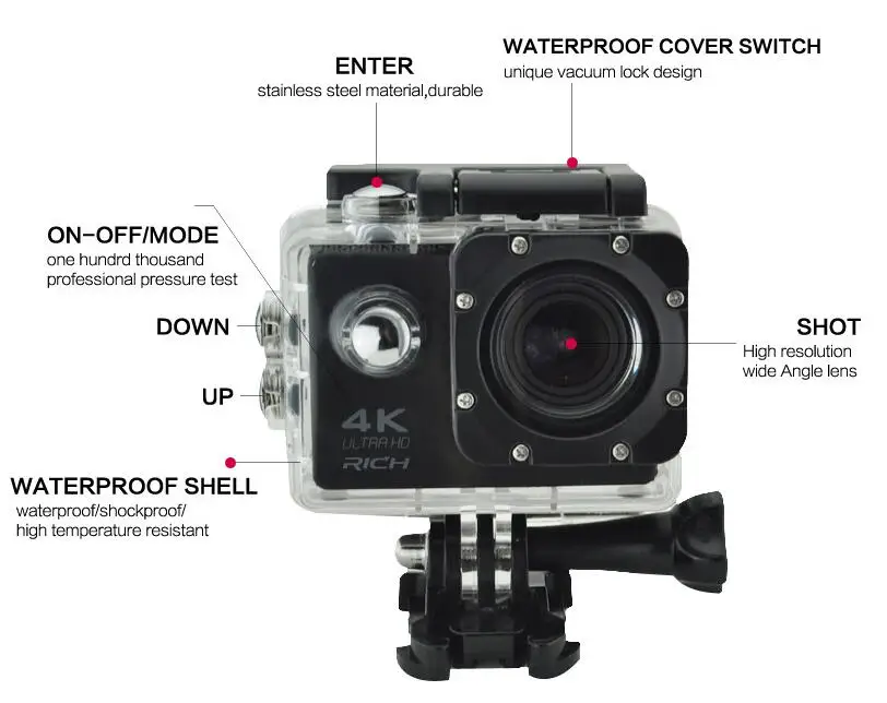 Насыщенная экшн камера wifi HD 1080 P 2 0 lcd 170D объектив go шлем Открытый Cam подводный