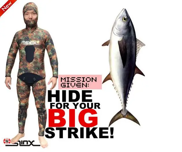 

Slinx 5MM Neoprene Camouflage Wetsuit With Hood Cap Hat 2 Piece Tankinis Split Body Camo Diver Scuba Dive Wet Suit Spearfishing