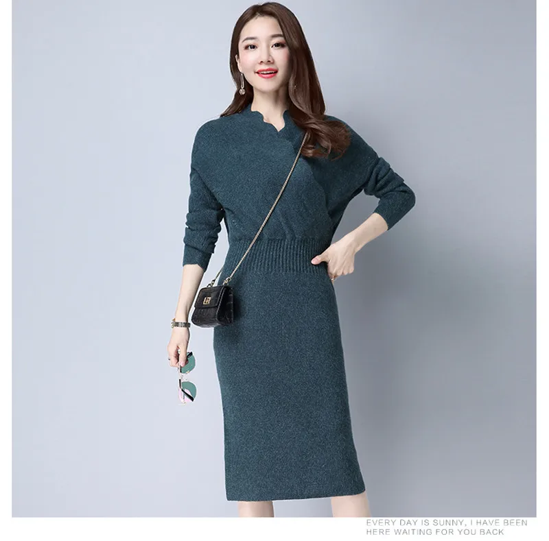 Женское трикотажное платье-свитер с длинным рукавом сексуальное облегающее