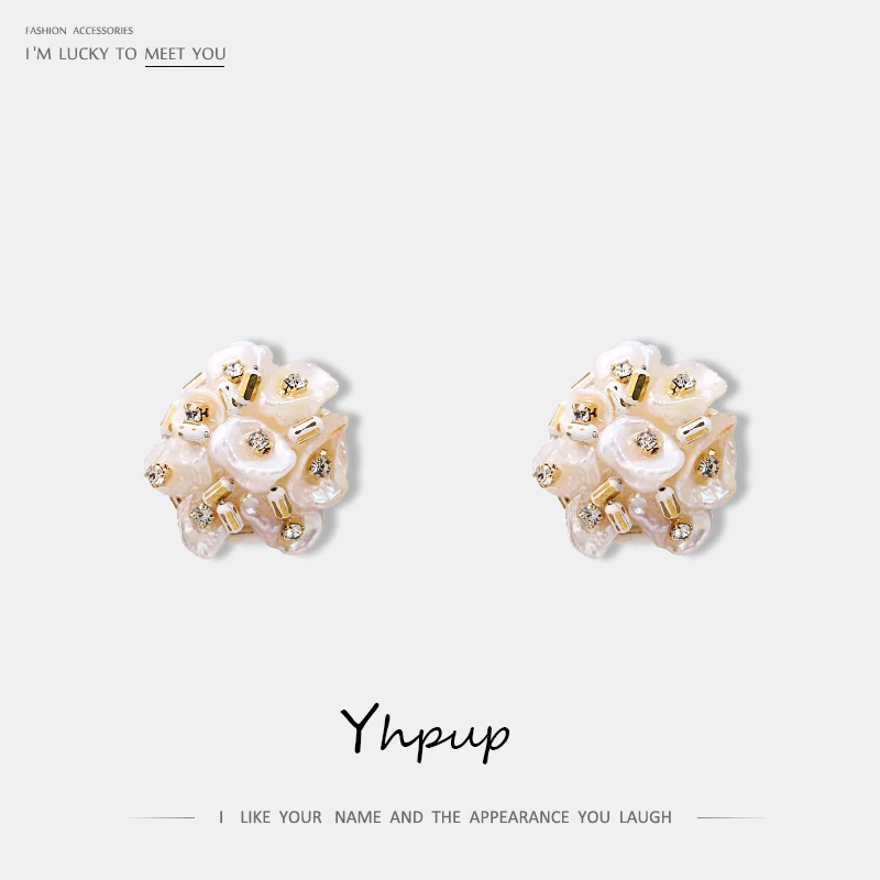 Yhpup Beautiful Trendy Korean Elegant Natural Pearls Stud Earrings Exquisite Flower Baroque Brincos for Bride Wedding Party Gift | Украшения