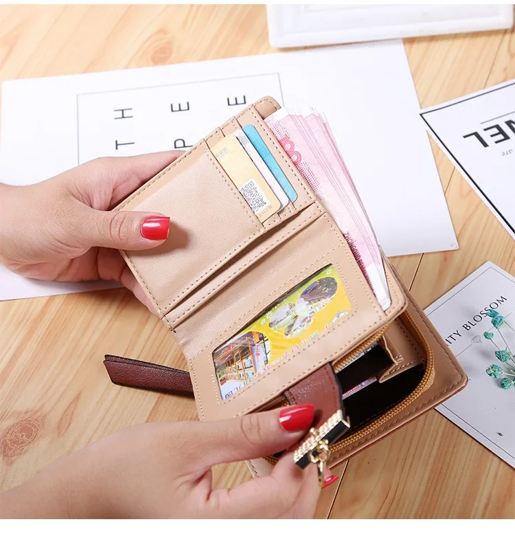 New Women Wallets Short Wallet Ladies Zipper Buckle Hollow Leaf Purse Wallet Female Women Zipper Purse Card Holder Cartera Mujer