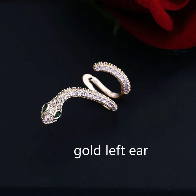 one gold left ear Модные цельные скрученные серьги в форме змеи, полный AAA кубический цирконий, клипсы для ушей, серьги-манжеты, Женские Ювелирные изделия в стиле панк - Окраска металла: one gold left ear