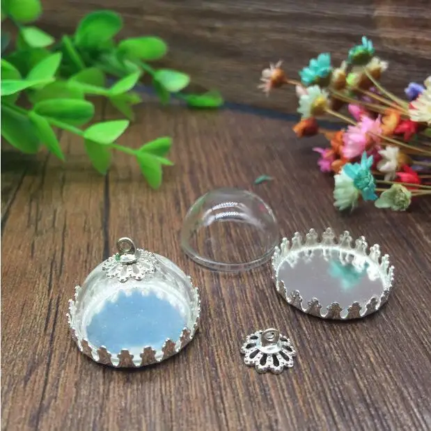 100 компл./лот 20 мм прозрачный полукруглый флакон со стеклянной крышкой подвеска с