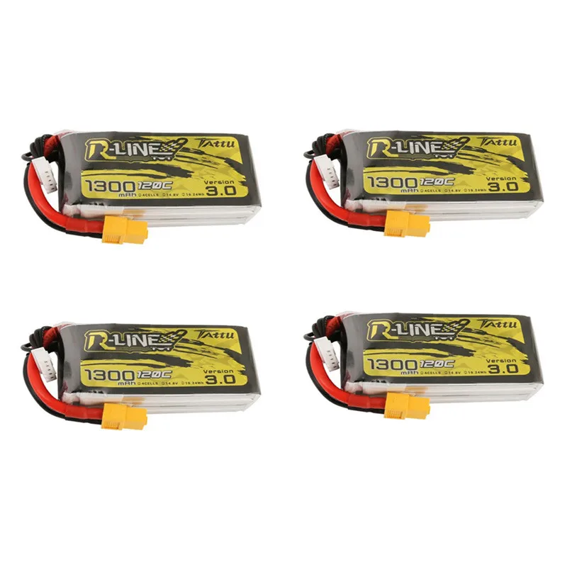 4PCS 1300mAh 1/2/4 шт. татту R-LINE Версия 3,0 14,8 V 1300 мА-ч/1550 мА/ч, 120C 4S Lipo Батарея XT60 разъем для FPV RC модели запасные части DIY Радиоуправляемый квадрокоптер - Цвет: 4PCS 1300mAh