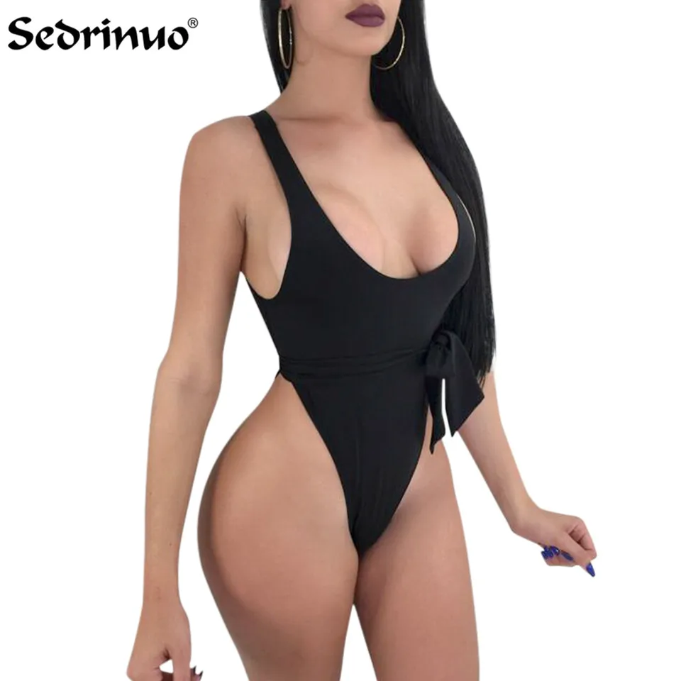 Sedrinuo черное сексуальное Боди женские Bodycon комбинезон 2018 Моды Глубоким v образным