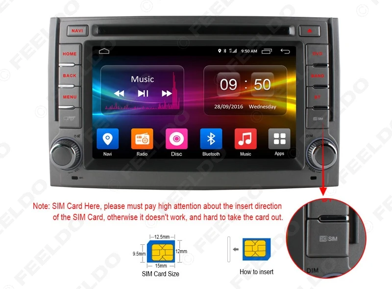FEELDO 6 2 &quotAndroid 0 (64 бит) DDR3 2G/16G/4G LTE четырехъядерный автомобильный DVD GPS радио